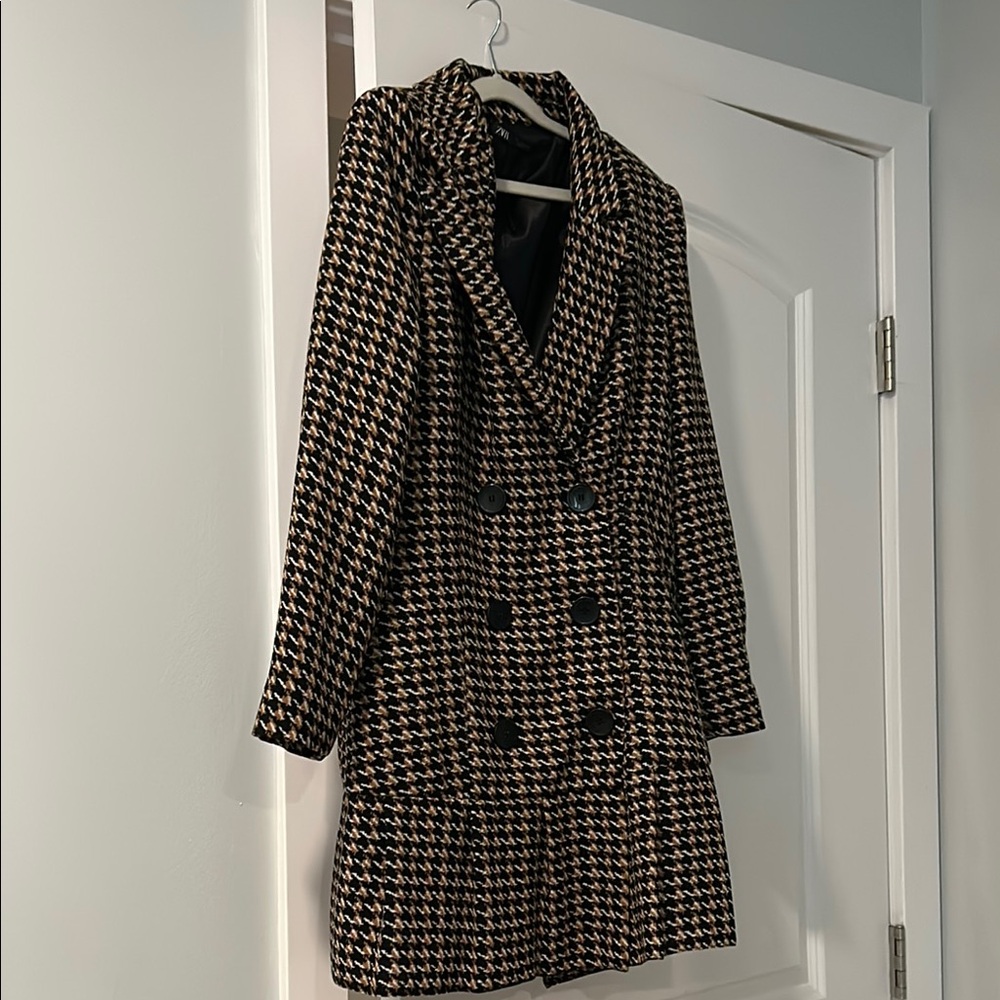 Stylish Houndstooth Double-Breasted Women's Coat ZARA SIZE S